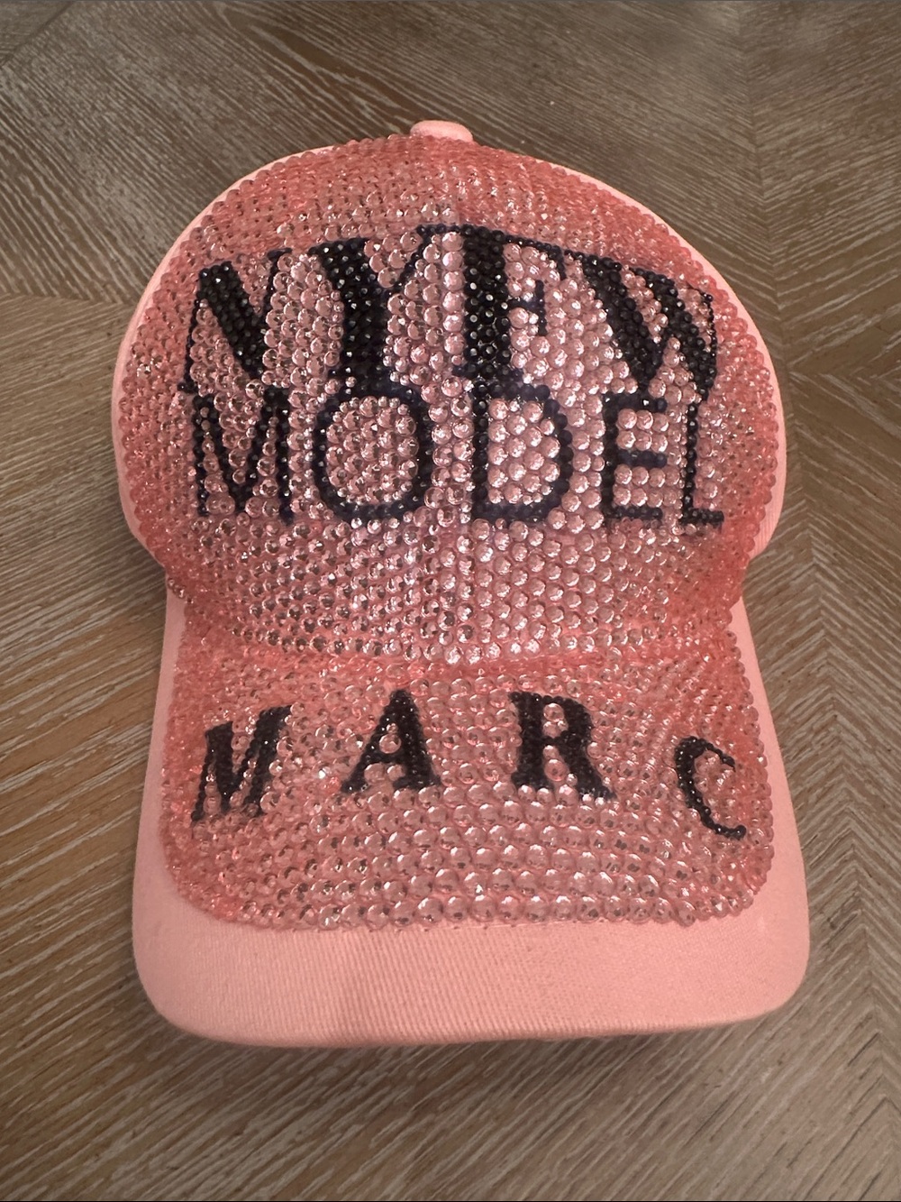 Marc Defang NYFW Model Pink Rhinestone Baseball Hat